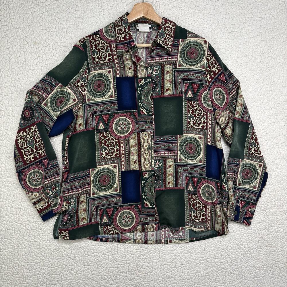 Vintage 90‎ Bold Geometric Abstract Print Blouse Top Womens Size M Boho Hippie